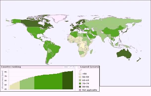 世界平均寿命图（2011）