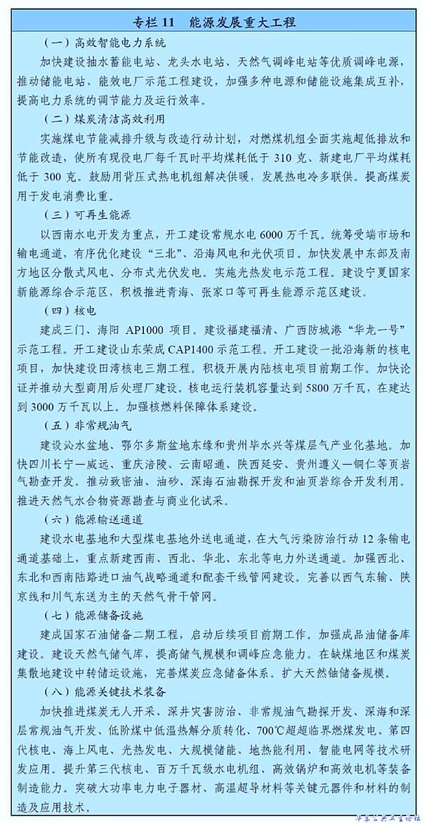 能源发展重大工程